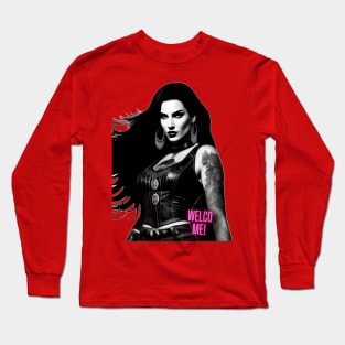 Riding into the Unknown: Female Biker Portrait Long Sleeve T-Shirt